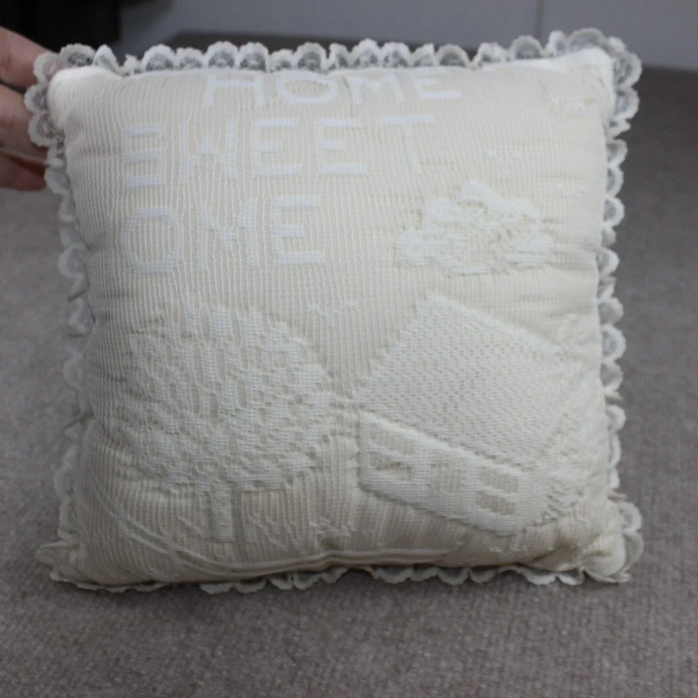 Vintage Home Sweet Home Lace Decorative Throw Pillow Cream Cottagecore 10x10